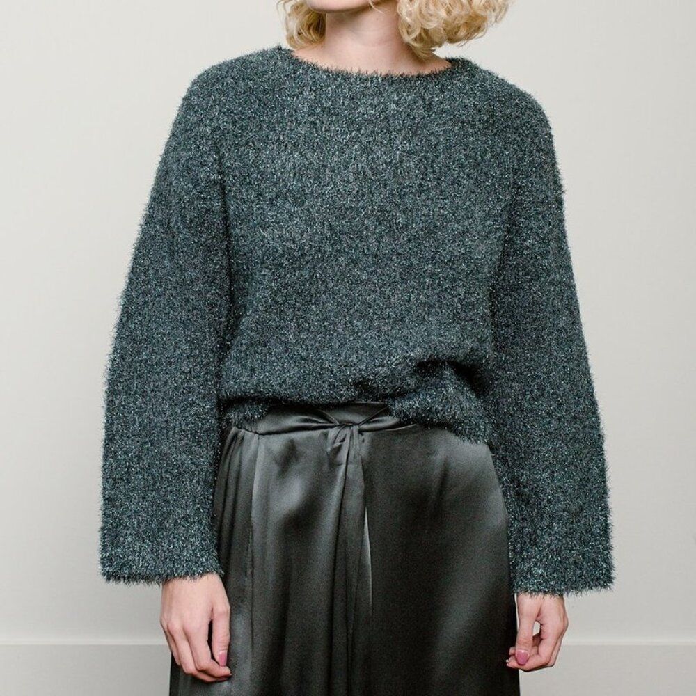 Vince Green Fuzzy Metallic Boxy Sweater in Mineral Stone Size L